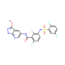COc1n[nH]c2ncc(NC(=O)c3c(F)ccc(NS(=O)(=O)c4cc(F)ccc4F)c3F)cc12 ZINC000072180977