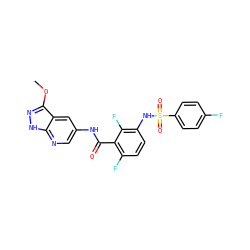 COc1n[nH]c2ncc(NC(=O)c3c(F)ccc(NS(=O)(=O)c4ccc(F)cc4)c3F)cc12 ZINC000072180718