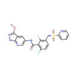COc1n[nH]c2ncc(NC(=O)c3c(F)ccc(NS(=O)(=O)c4ccccn4)c3F)cc12 ZINC000072178615