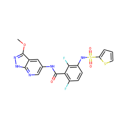 COc1n[nH]c2ncc(NC(=O)c3c(F)ccc(NS(=O)(=O)c4cccs4)c3F)cc12 ZINC000072178640