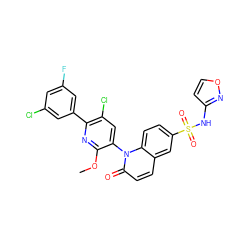 COc1nc(-c2cc(F)cc(Cl)c2)c(Cl)cc1-n1c(=O)ccc2cc(S(=O)(=O)Nc3ccon3)ccc21 ZINC001772581764