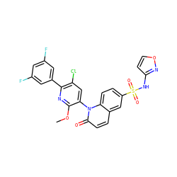 COc1nc(-c2cc(F)cc(F)c2)c(Cl)cc1-n1c(=O)ccc2cc(S(=O)(=O)Nc3ccon3)ccc21 ZINC000221976504