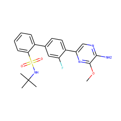 COc1nc(-c2ccc(-c3ccccc3S(=O)(=O)NC(C)(C)C)cc2F)cnc1N ZINC000224810892