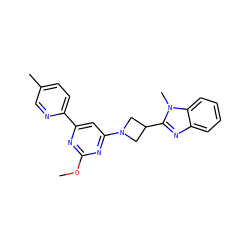 COc1nc(-c2ccc(C)cn2)cc(N2CC(c3nc4ccccc4n3C)C2)n1 ZINC000143126745