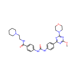 COc1nc(-c2ccc(NC(=O)Nc3ccc(C(=O)NCCN4CCCCC4)cc3)cc2)nc(N2CCOCC2)n1 ZINC000072176553