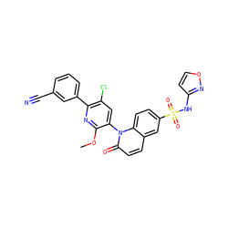 COc1nc(-c2cccc(C#N)c2)c(Cl)cc1-n1c(=O)ccc2cc(S(=O)(=O)Nc3ccon3)ccc21 ZINC001772571473