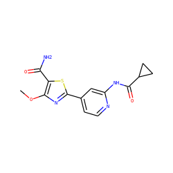 COc1nc(-c2ccnc(NC(=O)C3CC3)c2)sc1C(N)=O ZINC000215475351