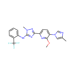 COc1nc(-c2nc(Nc3ccccc3C(F)(F)F)n(C)n2)ccc1-n1cnc(C)c1 ZINC000141261410