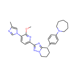 COc1nc(-c2nc3n(n2)CCC[C@H]3c2ccc(N3CCCCCC3)cc2)ccc1-n1cnc(C)c1 ZINC000149135333