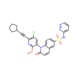 COc1nc(C#CC2CCCC2)c(Cl)cc1-n1c(=O)ccc2cc(S(=O)(=O)Nc3cccnn3)ccc21 ZINC001772598095