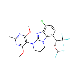 COc1nc(C)nc(OC)c1N1CCCn2c1nc1c(Cl)ccc([C@@H](OC(F)F)C(F)(F)F)c12 ZINC000145271802