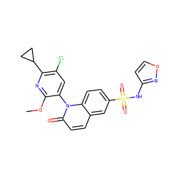 COc1nc(C2CC2)c(Cl)cc1-n1c(=O)ccc2cc(S(=O)(=O)Nc3ccon3)ccc21 ZINC001772656857