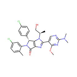 COc1nc(N(C)C)ncc1-c1nc2c(n1[C@H](C)CO)[C@@H](c1ccc(Cl)cc1)N(c1cc(Cl)ccc1C)C2=O ZINC000169705571
