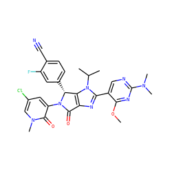COc1nc(N(C)C)ncc1-c1nc2c(n1C(C)C)[C@@H](c1ccc(C#N)c(F)c1)N(c1cc(Cl)cn(C)c1=O)C2=O ZINC000169705809