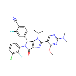 COc1nc(N(C)C)ncc1-c1nc2c(n1C(C)C)[C@@H](c1ccc(C#N)c(F)c1)N(c1cccc(Cl)c1F)C2=O ZINC000169705785