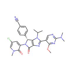 COc1nc(N(C)C)ncc1-c1nc2c(n1C(C)C)[C@@H](c1ccc(C#N)cc1)N(c1cc(Cl)cn(C)c1=O)C2=O ZINC000169705552