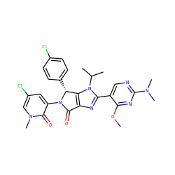 COc1nc(N(C)C)ncc1-c1nc2c(n1C(C)C)[C@@H](c1ccc(Cl)cc1)N(c1cc(Cl)cn(C)c1=O)C2=O ZINC000169705707
