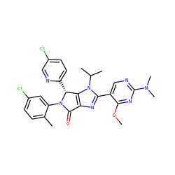 COc1nc(N(C)C)ncc1-c1nc2c(n1C(C)C)[C@@H](c1ccc(Cl)cn1)N(c1cc(Cl)ccc1C)C2=O ZINC000169705781