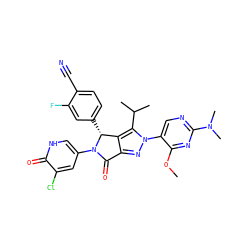 COc1nc(N(C)C)ncc1-n1nc2c(c1C(C)C)[C@@H](c1ccc(C#N)c(F)c1)N(c1c[nH]c(=O)c(Cl)c1)C2=O ZINC000224059770