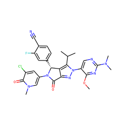 COc1nc(N(C)C)ncc1-n1nc2c(c1C(C)C)[C@@H](c1ccc(C#N)c(F)c1)N(c1cc(Cl)c(=O)n(C)c1)C2=O ZINC000224090709