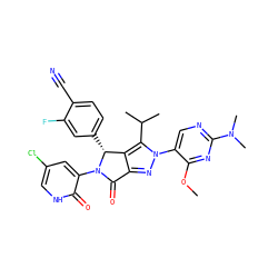 COc1nc(N(C)C)ncc1-n1nc2c(c1C(C)C)[C@@H](c1ccc(C#N)c(F)c1)N(c1cc(Cl)c[nH]c1=O)C2=O ZINC000224065070