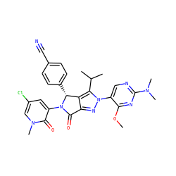 COc1nc(N(C)C)ncc1-n1nc2c(c1C(C)C)[C@@H](c1ccc(C#N)cc1)N(c1cc(Cl)cn(C)c1=O)C2=O ZINC000224065519