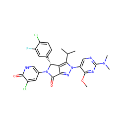 COc1nc(N(C)C)ncc1-n1nc2c(c1C(C)C)[C@@H](c1ccc(Cl)c(F)c1)N(c1c[nH]c(=O)c(Cl)c1)C2=O ZINC000224073397