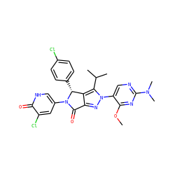 COc1nc(N(C)C)ncc1-n1nc2c(c1C(C)C)[C@@H](c1ccc(Cl)cc1)N(c1c[nH]c(=O)c(Cl)c1)C2=O ZINC000224097856