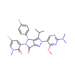 COc1nc(N(C)C)ncc1-n1nc2c(c1C(C)C)[C@@H](c1ccc(Cl)cc1)N(c1cc(Cl)cn(C)c1=O)C2=O ZINC000224086592
