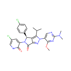 COc1nc(N(C)C)ncc1-n1nc2c(c1C(C)C)[C@H](c1ccc(Cl)cc1)N(c1cc(Cl)c[nH]c1=O)C2=O ZINC000224079520