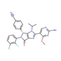 COc1nc(N)ncc1-c1nc2c(n1C(C)C)[C@@H](c1ccc(C#N)cc1)N(c1cccc(Cl)c1F)C2=O ZINC000169705628