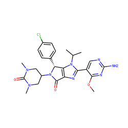 COc1nc(N)ncc1-c1nc2c(n1C(C)C)[C@@H](c1ccc(Cl)cc1)N(C1CN(C)C(=O)N(C)C1)C2=O ZINC000169705601
