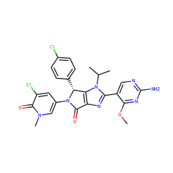 COc1nc(N)ncc1-c1nc2c(n1C(C)C)[C@@H](c1ccc(Cl)cc1)N(c1cc(Cl)c(=O)n(C)c1)C2=O ZINC000169705491