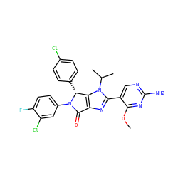 COc1nc(N)ncc1-c1nc2c(n1C(C)C)[C@@H](c1ccc(Cl)cc1)N(c1ccc(F)c(Cl)c1)C2=O ZINC000169705701