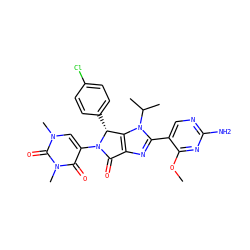 COc1nc(N)ncc1-c1nc2c(n1C(C)C)[C@@H](c1ccc(Cl)cc1)N(c1cn(C)c(=O)n(C)c1=O)C2=O ZINC000169705677