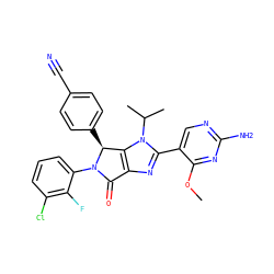 COc1nc(N)ncc1-c1nc2c(n1C(C)C)[C@H](c1ccc(C#N)cc1)N(c1cccc(Cl)c1F)C2=O ZINC000169705627