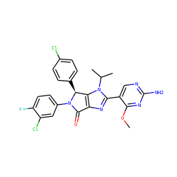 COc1nc(N)ncc1-c1nc2c(n1C(C)C)[C@H](c1ccc(Cl)cc1)N(c1ccc(F)c(Cl)c1)C2=O ZINC000169705702