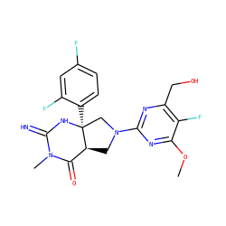 COc1nc(N2C[C@H]3C(=O)N(C)C(=N)N[C@@]3(c3ccc(F)cc3F)C2)nc(CO)c1F ZINC000096173882