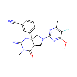 COc1nc(N2C[C@H]3C(=O)N(C)C(=N)N[C@@]3(c3cccc(C#N)c3)C2)nc(C)c1F ZINC000096173875