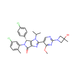 COc1nc(N2CC(C)(O)C2)ncc1-c1nc2c(n1C(C)C)[C@@H](c1ccc(Cl)cc1)N(c1cc(Cl)ccc1C)C2=O ZINC000169705475