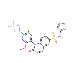 COc1nc(N2CC(F)(F)C2)c(Cl)cc1-n1c(=O)ccc2cc(S(=O)(=O)Nc3ccon3)ccc21 ZINC001772616313