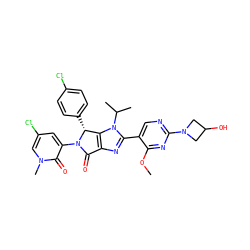 COc1nc(N2CC(O)C2)ncc1-c1nc2c(n1C(C)C)[C@@H](c1ccc(Cl)cc1)N(c1cc(Cl)cn(C)c1=O)C2=O ZINC000169705715
