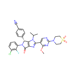 COc1nc(N2CCS(=O)(=O)CC2)ncc1-c1nc2c(n1C(C)C)[C@@H](c1ccc(C#N)cc1)N(c1cccc(Cl)c1F)C2=O ZINC000169705853