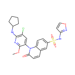 COc1nc(NC2CCCC2)c(Cl)cc1-n1c(=O)ccc2cc(S(=O)(=O)Nc3ccon3)ccc21 ZINC001772570264