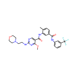 COc1nc(NCCN2CCOCC2)ncc1C(=O)Nc1cc(C(=O)Nc2cccc(C(F)(F)F)c2)ccc1C ZINC000029127911
