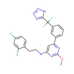 COc1nc(NCCc2ccc(Cl)cc2Cl)cc(-c2cccc(C(F)(F)c3nnn[nH]3)c2)n1 ZINC000043129409