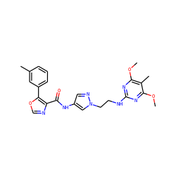 COc1nc(NCCn2cc(NC(=O)c3ncoc3-c3cccc(C)c3)cn2)nc(OC)c1C ZINC000201570291