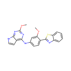 COc1nc(Nc2ccc(-c3nc4ccccc4s3)c(OC)c2)c2cc[nH]c2n1 ZINC000040914922