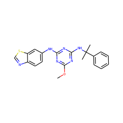 COc1nc(Nc2ccc3ncsc3c2)nc(NC(C)(C)c2ccccc2)n1 ZINC000013611474