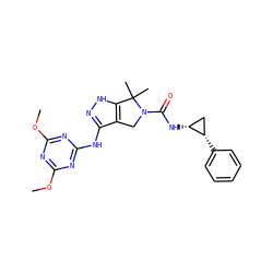 COc1nc(Nc2n[nH]c3c2CN(C(=O)N[C@@H]2C[C@@H]2c2ccccc2)C3(C)C)nc(OC)n1 ZINC000115987923